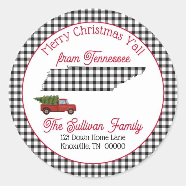 Sticker Rond Joyeux Noël Y'all Tennessee Adresse de retour (Devant)