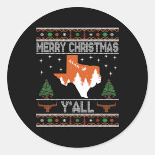 Sticker Rond Joyeux Noël Y'all Texas Vacances laides Longhorn S