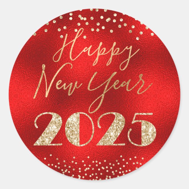 Sticker Rond Joyeux Nouvel An 2025 Diamants de Parties scintill (Devant)