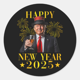 Sticker Rond Joyeux Nouvel An 2025 Drôle Nouvel An Trump Nouvel