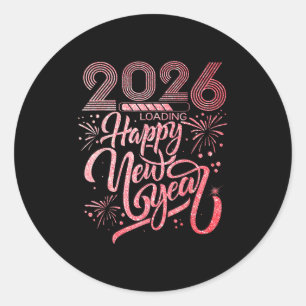 Sticker Rond Joyeux Nouvel An 2026 Chargement de Fireworks Part
