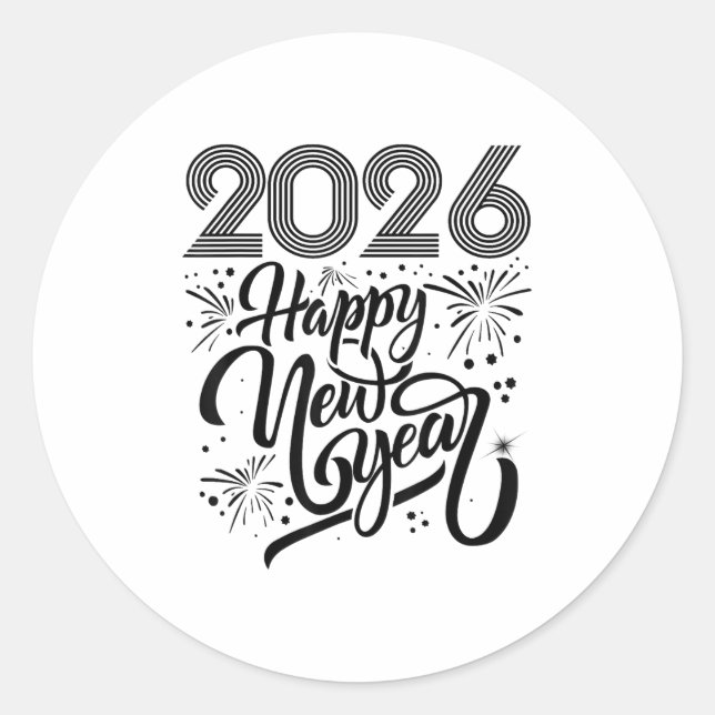 Sticker Rond Joyeux Nouvel An 2026 Feu d'artifice (Devant)