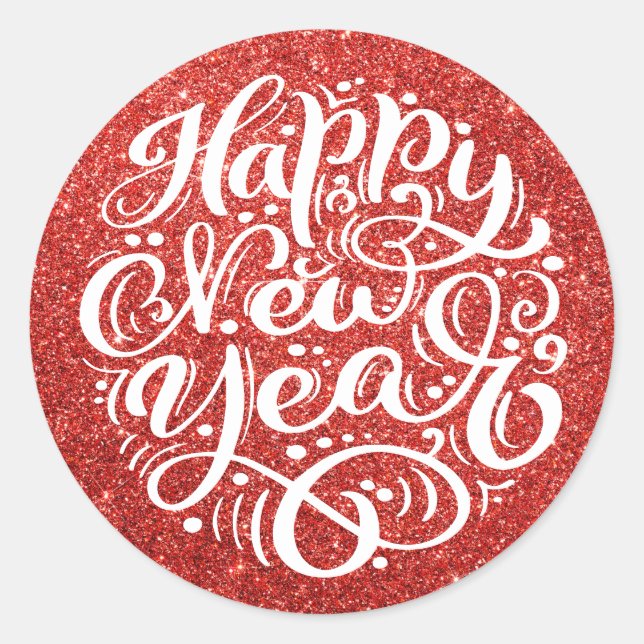 Sticker Rond Joyeux Nouvel An Moderne Calligraphie Parties scin (Devant)