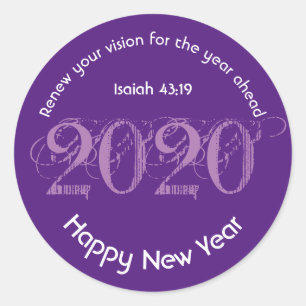 Sticker Rond Joyeux Nouvel An RENOUVELÉ VISION 2020 élégant vio