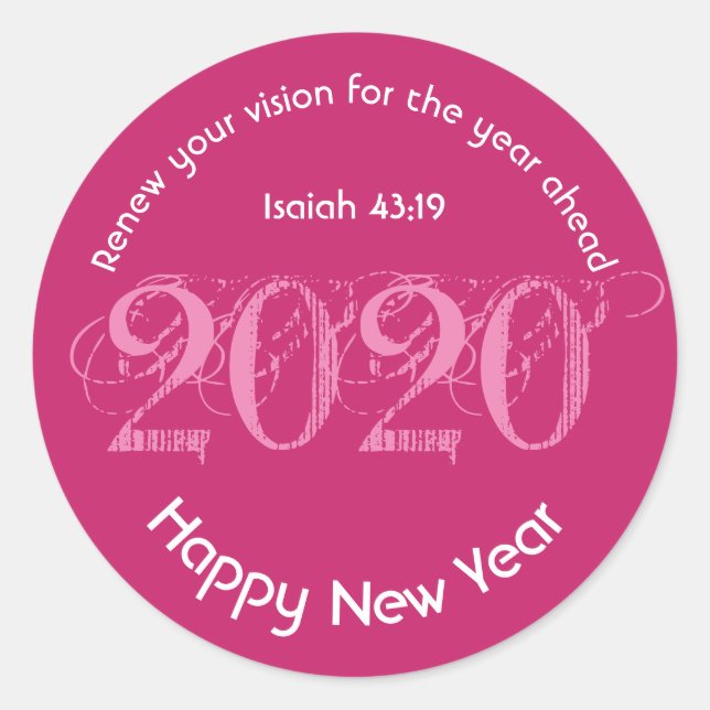 Sticker Rond Joyeux Nouvel An RENOUVELÉ VISION 2020 STylish PIN (Devant)