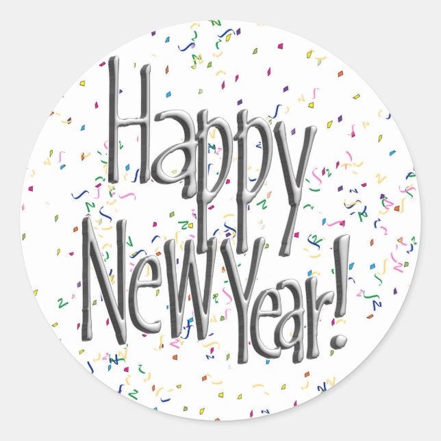 Sticker Rond Joyeux Nouvel An Silver Text (Devant)