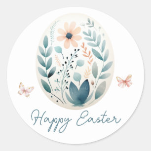 Sticker Rond Joyeux Oeuf Floral Script de Pâques