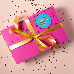 Sticker Rond Joyeux Oeufs de lapin jaune Vintage de Pâques