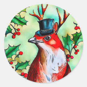 Sticker Rond Joyeux Oiseau de Noël