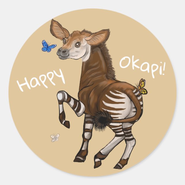 Sticker Rond Joyeux Okapi ! (Devant)