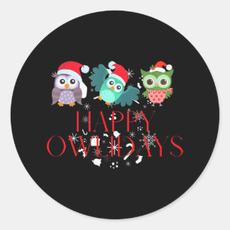 Sticker Rond Joyeux Owlidays Joyeux Noël Joyeux Owl Hoot