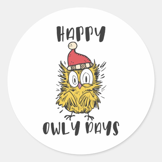 Sticker Rond Joyeux Owly Days Funny Père Noël Owl (Devant)