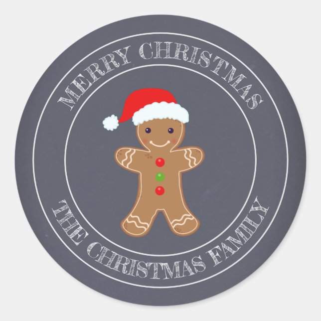 Sticker Rond Joyeux pain d'épices de la famille de Noël (Devant)