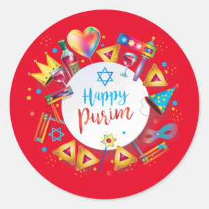 Sticker Rond Joyeux Panier Cadeaux, Décoration, Ornements