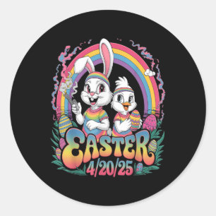 Sticker Rond Joyeux Pâques drôle Fumer lapin de Pâques Hommes F