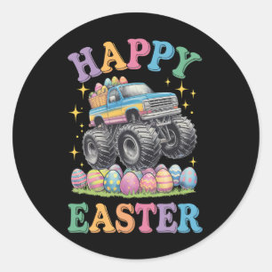 Sticker Rond Joyeux Pâques Funny Monster Truck Crush Oeufs