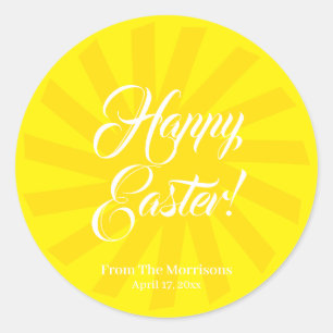 Sticker Rond Joyeux Pâques jaune soleil coutume texte joyeux m