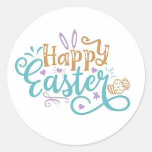 Sticker Rond Joyeux Pâques mot art Holiday