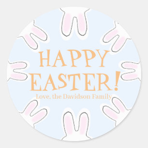 Sticker Rond Joyeux Pâques orange bleu coutume coutume lapins m