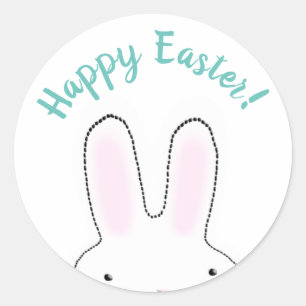 Sticker Rond Joyeux Pâques turquoise mignon lapin de Pâques scr
