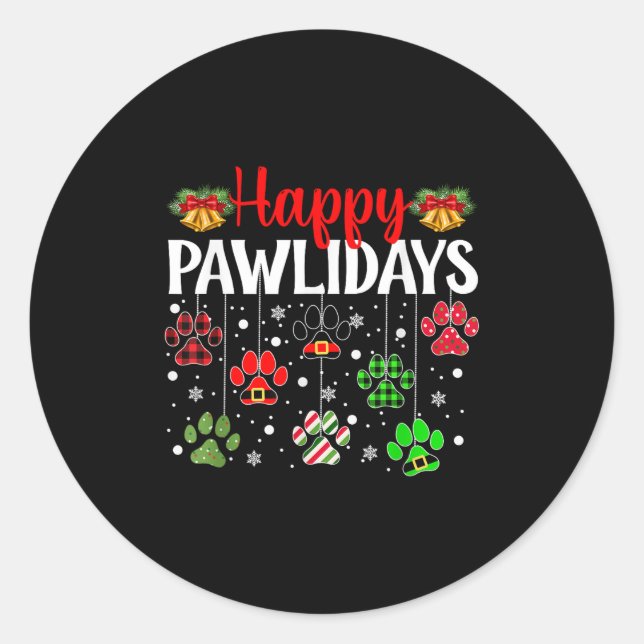 Sticker Rond Joyeux Pawlidays Funny Christmas Chien Paw Xmas Ch (Devant)