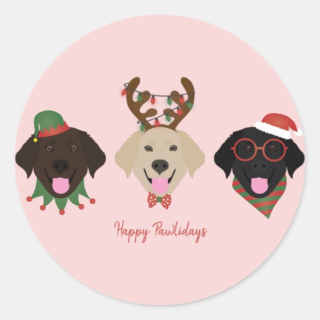 Sticker Rond Joyeux Pawlidays Labrador Retriever Dogs (Devant)