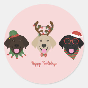 Sticker Rond Joyeux Pawlidays Labrador Retriever Dogs