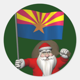 Sticker Rond Joyeux Père Noël Sur Le Chemin De L'Arizona