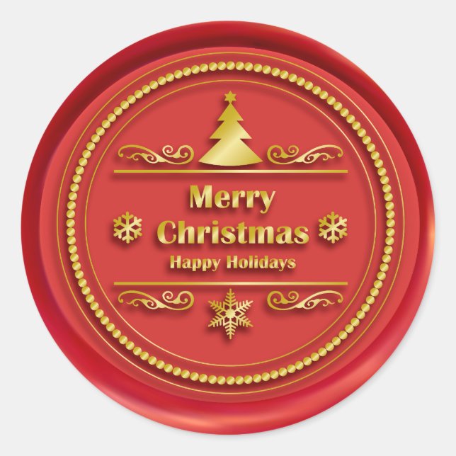Sticker Rond Joyeux phoque de cire rouge Noël (Devant)