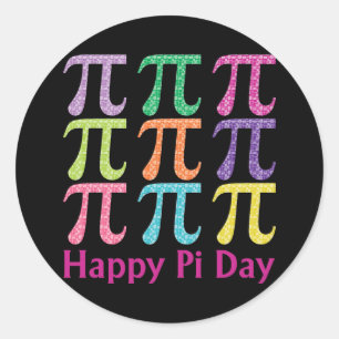 Sticker Rond Joyeux Pi Day Carreaux colorés.png