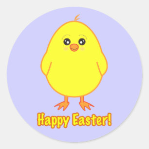 Sticker Rond Joyeux poule mignonne de Pâques sur violet