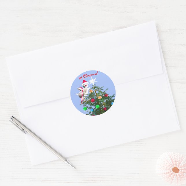 Sticker Rond Joyeux premier bébé de Noël Bird (Enveloppe)