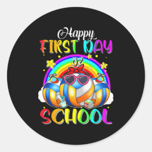 Sticker Rond Joyeux Premier Jour De L'École Volley-ball Arc En