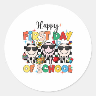 Sticker Rond Joyeux premier jour d'école pour garçon de retour 