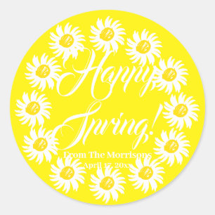 Sticker Rond Joyeux printemps jaune marguerite script personnal