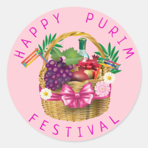 Sticker Rond Joyeux Purim Festival Funny Clown Kids Party