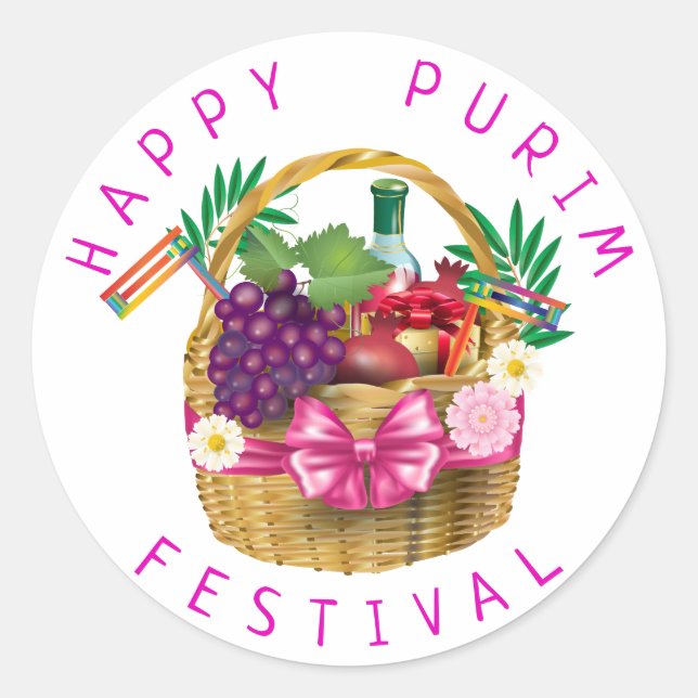 Sticker Rond Joyeux Purim Festival Funny Clown Kids Party (Devant)