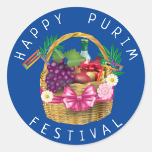 Sticker Rond Joyeux Purim Festival Funny Clown Kids Party