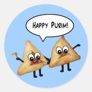 Sticker Rond Joyeux Purim hamantaschen