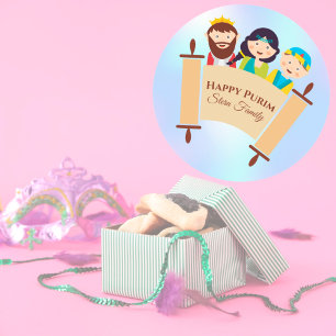 Sticker Rond Joyeux Purim Megillah Enfants Personnalisé