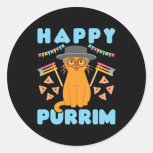 Sticker Rond Joyeux Purrim Purim Chat Fête juive