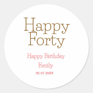 Sticker Rond joyeux quarantième anniversaire nom lettre gras ro