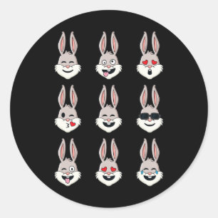 Sticker Rond Joyeux Rabbit de Pâques Face Émotions Fun Boys Gir