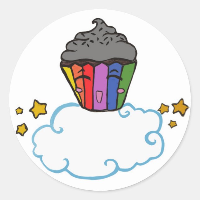 Sticker Rond Joyeux Rainbow Cupcake (Devant)