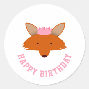 Sticker Rond Joyeux Renard d'anniversaire