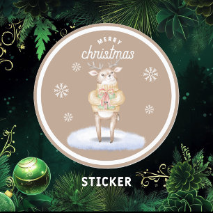 Sticker Rond Joyeux renne de Noël