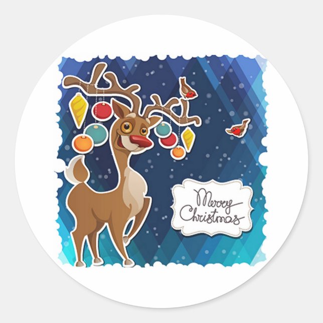 Sticker Rond Joyeux rennes de Noël (Devant)