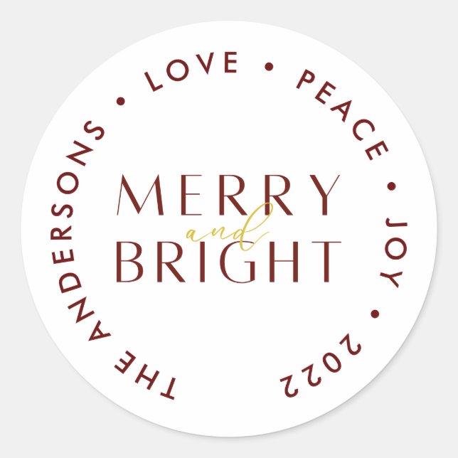 Sticker Rond Joyeux rouge moderne et famille de Noël brillante (Devant)