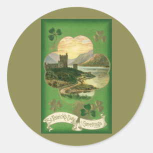 Sticker Rond Joyeux Saint-Patrick Vintage Château Shamrock