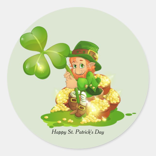 Sticker Rond Joyeux Saint Patrick's Day Leprechaun (Devant)